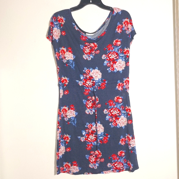 Awada Women's Sustainable 100% Viscose Floral Mini Dress  Blue Red/White Floral - Picture 3 of 10